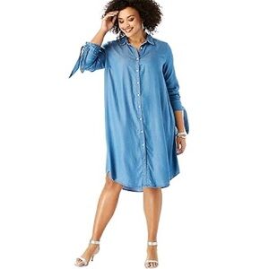 Roaman’s Plus Size Tencel Tie-Sleeve Shirtdress with Shirttail Hem Size 20W